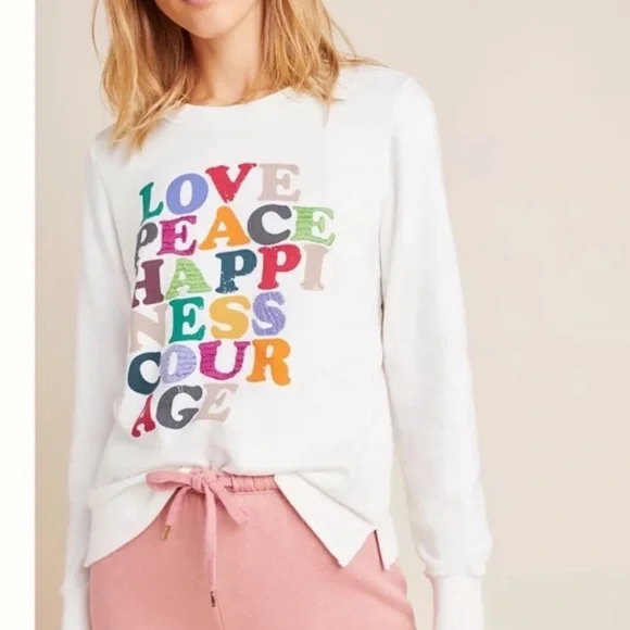 Anthropologie Garima Dhawan Sz XS Love Peace Happiness Sweater • NWT! - Picture 1 of 10